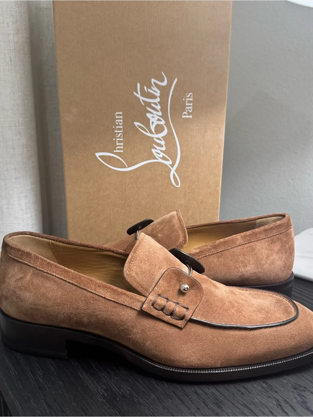 Christian Louboutin Chambelimoc Loafer Dress Shoes Suede Brown 43